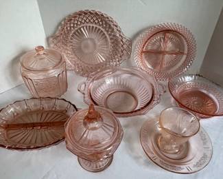 Pink Depression Glass Cookie Jar Serving Dishes