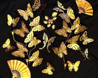 Brass Toned Butterfly Candle Wall Sconces And More Butterfly Wall Art