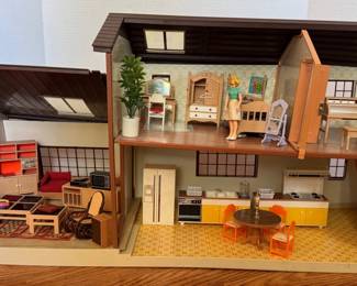 Vintage Tomy 1970s Dollhouse and Accessories