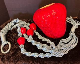 Vintage Hanging Macrame Strawberry Planter