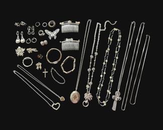 Silver Black Costume Jewelry Necklaces, Earrings, Brooches, More