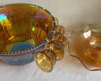 Vintage Indiana Glass Punchbowl Cups With Serving Dish
