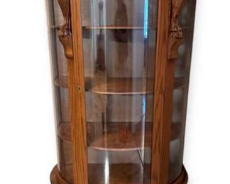 Antique Carved Oak Clawfoot Curio Cabinet w Key