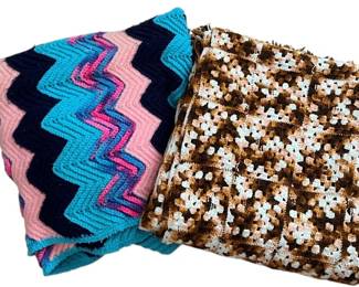 2 Vintage Handmade Crochet Blankets