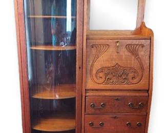Antique Oak DropFront Secretary Cabinet with Key