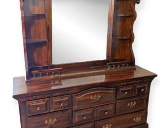 Large Wooden Dresser With Mirror And Recessed Light Untested