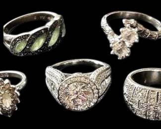 Five Sterling Silver 18k HGE Rings 29.25g Total