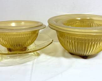 Yellow Depression Glass And 5 Ribbed Federal Glass Nesting Mixing Bowls