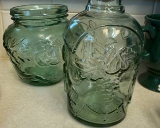 $32~GREEN DECORATIVE JARS
