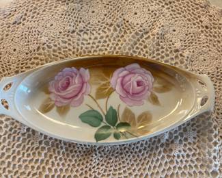 $36~ RS GERMANY LUSTERWARE OVAL FLORAL SERVING DISH