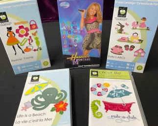 CRICUT Cartridges Forever Young, Hannah Montana, Kates ABCs, Life Is A Beach And Splash Splash.