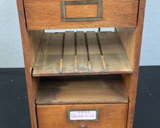 Small Wooden Antique Drawer Cabinet w Designed Stamps