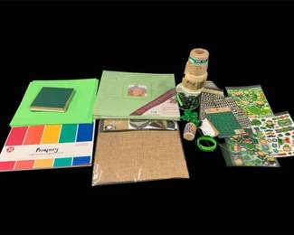 Green Scrapbook, Twine, Cardstock, Stickers, Burlap Sheet