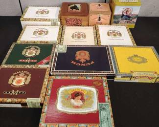 Assorted Lot of Cigar Boxes and Tobacco Leafs