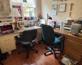 Office Desks, 2 Chairs, Files