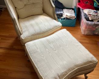 Vintage French Provincial armchair with ottoman.