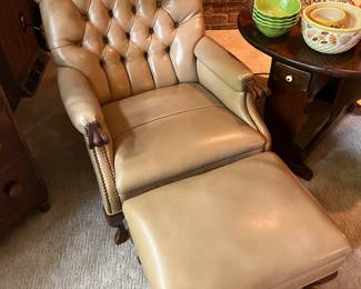 Leather “Sleepy Hollow” chair and ottoman.