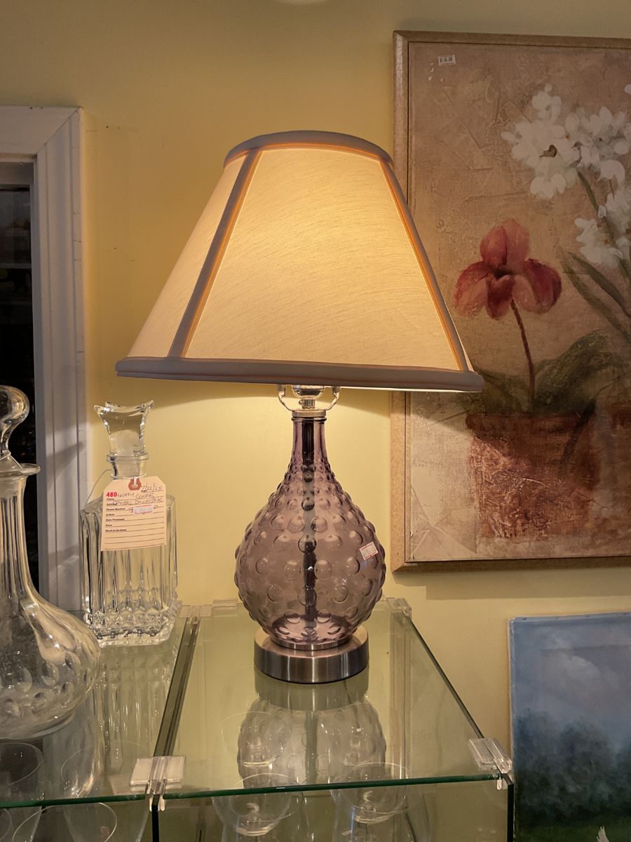 Valerie Bertinelli gray hobnail glass lamp 20” tall $12.50 + tax 