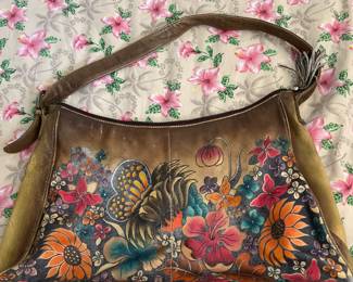 Leather Purse Hand painted flowers