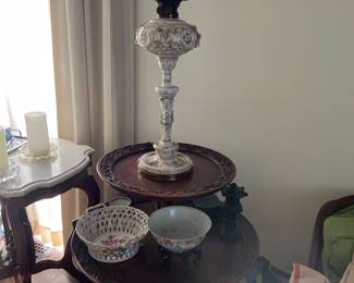 Two Tiered Table, Lamo and decorative items