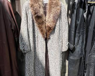 Bill Blass Full Length wool coat with fox collar