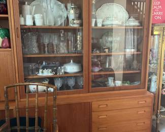 Mid Century Modern Teal China Cabinet and contents