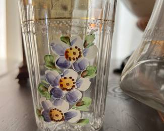 Lemonade glass handpainted enamel painted flowers detail