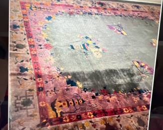 Vintage purple and green chinese carpet 9' x 12' detail