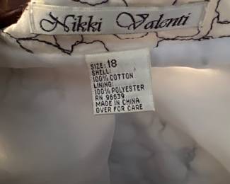 Nikki Valenti cotton pants suit size 18