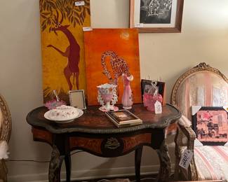 Inlaid Table with Giraffe Batiks on top