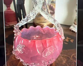 Pink Hand blown handled dish