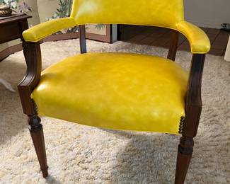 I also have two of these chairs also vintage 1970s vinyl in great condition. They match the rest of the 1970s look and our unusual in their yellow color.