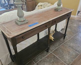 Measures 59" by 17"  by 33" Tall inches, pretty heavy Hall table with storage $300