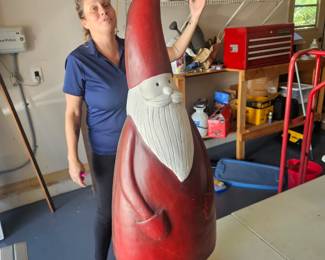 My girlfriend is trying to hide behind a Santa she didn't do a very good job