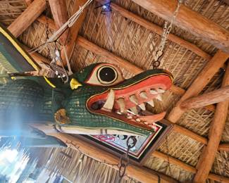 Close up of the wood carved head of the alligator. Located at my house off of Sarno