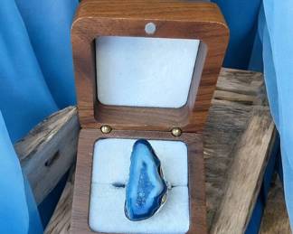 Blue Geode Slice Agate Ring Tested