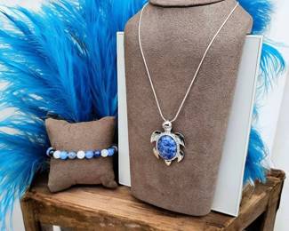 Sea Turtle Necklace Bracelet Lapis Tested