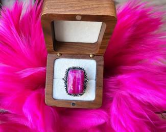 Intricate Pink Botswana Agate Ring Tested