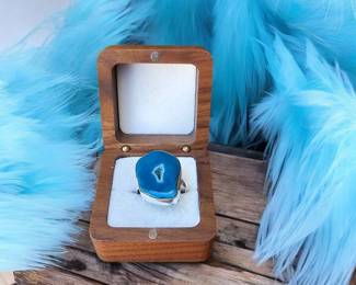 Blue Agate Geode Slice Ring Tested