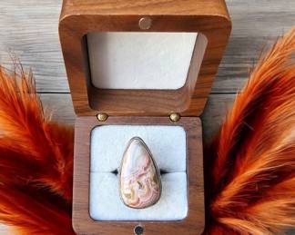 Swirled Rhodochrosite Ring Tested