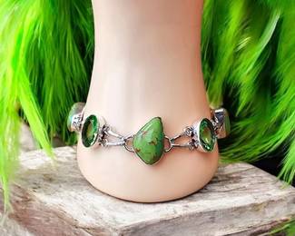 Copper Green Turquoise Tsavorite Bracelet Tested