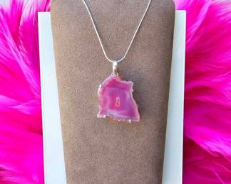 Dazzling Pink Agate Geode Necklace Tested