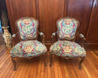 Beautifully upholstered Louis XV chairs.  Good condition for age.   A conversation starter.  