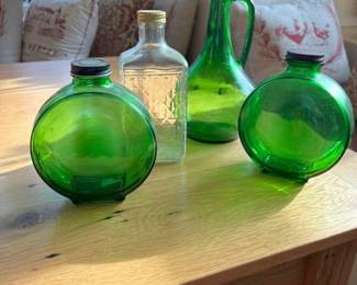 Collection of glass bottles and jars. 