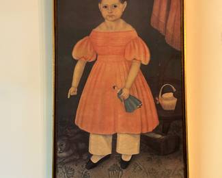 American folk framed art “Girl with Cat”. 