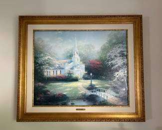 A Thomas Kincaid Hometown Chapel print with accompanying certified Limitation and authenticity certificate.  