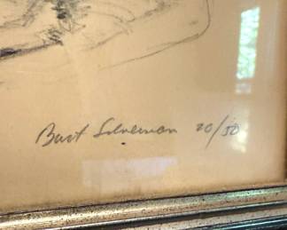 Framed 1981 Cat Pencil Drawing Limited Edition Print by Burt Silverman