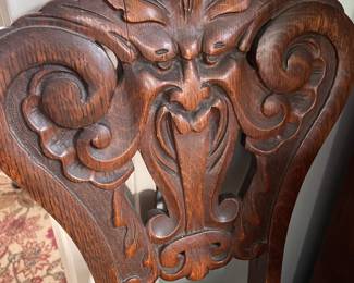 Victorian Carved Oak Chair with Greenman Motif