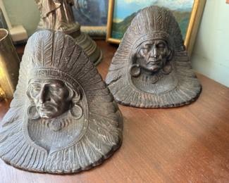 Bronze Native American Head Bookends