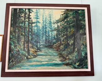 Framed Tree Lined Trail Oil Painting by Del Kay